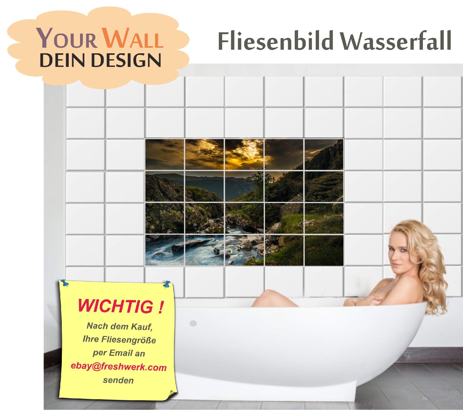 details zu fliesenaufkleber wasserfall berge fliesenbild fliesen sticker  bad küche b110